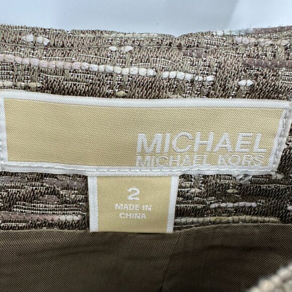 Michael Kors Brocade Mini Skirt 2 Textured Metallic Tweed Tan Cream - Picture 3 of 6